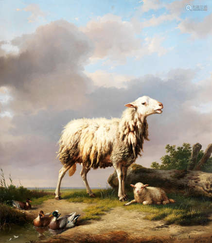 Ewe with her new born lamb Eugène Verboeckhoven(Belgian, 1798-1881)