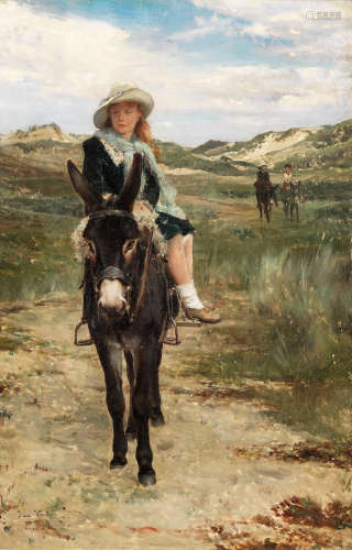 The artist's daughter Martha, riding a donkey Jan Frans Verhas(Belgian, 1834-1896)