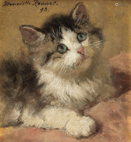 A kitten on a pink cushion Henriette Ronner-Knip(Dutch, 1821-1909)
