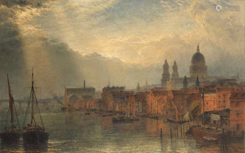 A view of the river Thames looking towards St. Paul's  Henry Dawson(British, 1811-1878)