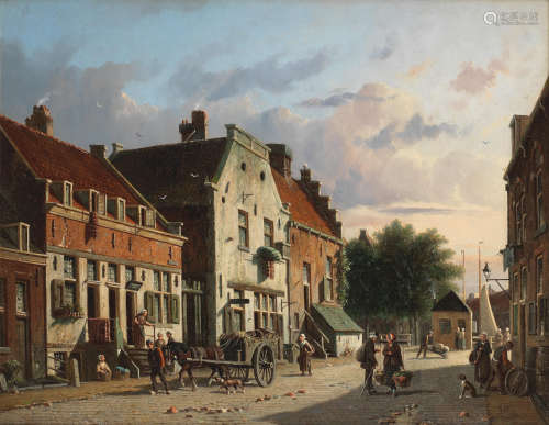 A busy street scene in a Dutch town Adrianus Eversen(Dutch, 1818-1897)