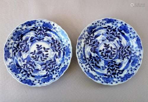 TWO CHINESE QING KANG XI BLUE AND WHITE PLATES