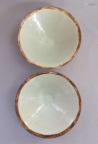 TWO CHINESE SONG HU TIAN KILN YING QING BOWLS