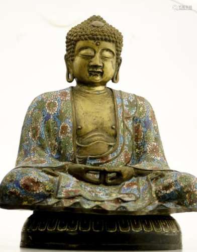 A Large Oriental Cloisonne Enamel Buddha