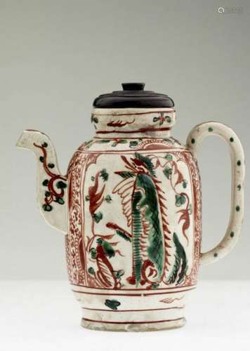 A Superb Ming Dynasty Wucai Teapot with Lid