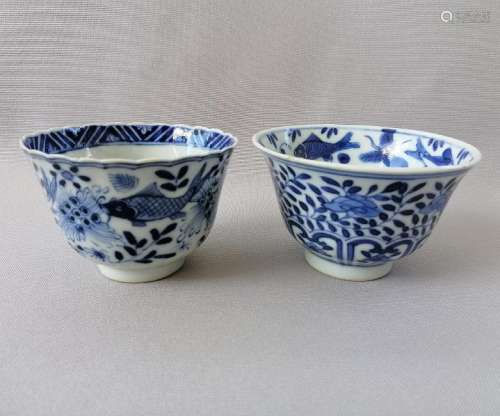 TWO CHINESE KANG XI BLUE AND WHITE CUPS