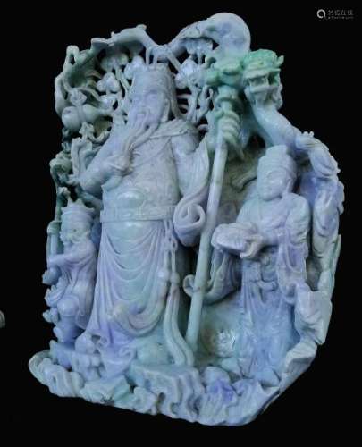 A HUGE CHINESE VITAGE JADEITE CARVED GUAN GONG