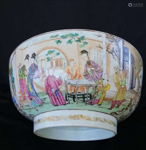 LARGE ACHINESE 18TH C ROSE FAMILLE PUNCH BOWL