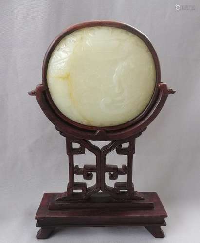 LARGE CHINESE QING DYNASTY JADE IN WOOD FRAME