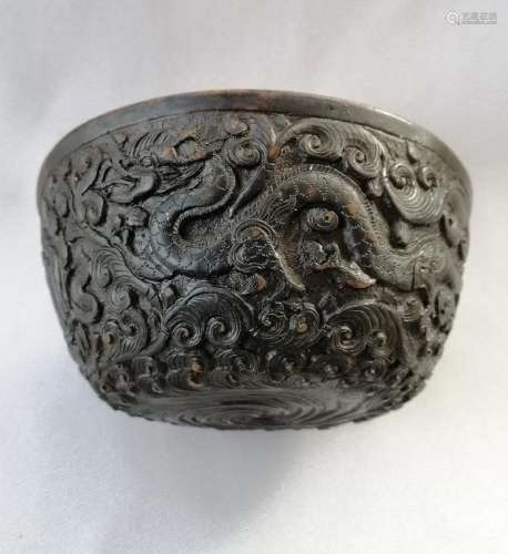 A CHINESE 18/19TH C. COPPER CARVED BOWL