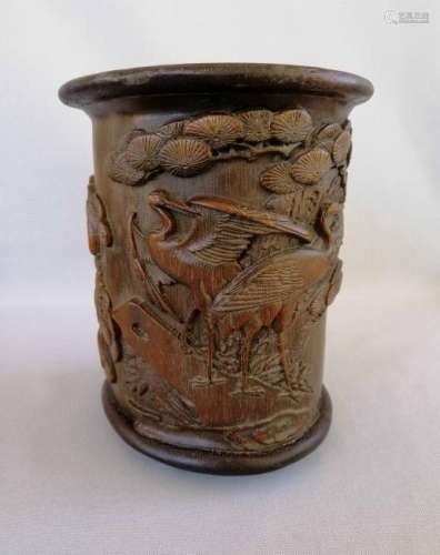 CHINESE QING DYNASTY CARVED BAMBOO BRUSH POT