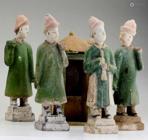 Five Chinese Ming Dynasty Figures and a Sedan