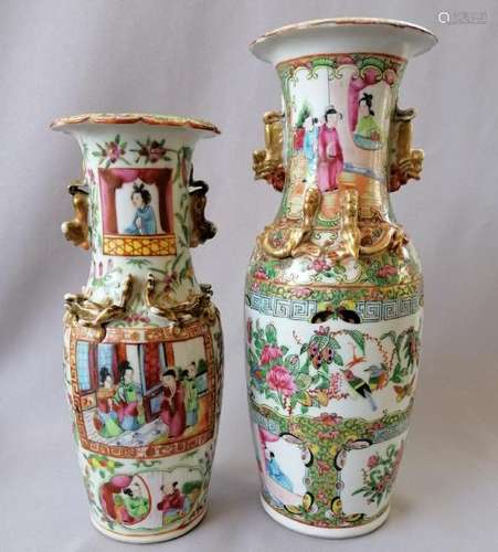 TWO CHINESE QING DYNASTY ROSE MEDALLION VASES