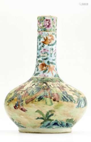 A Large Chinese Rose Medallion Bottle Vase