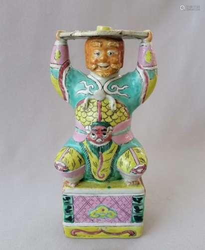 CHINESE 19TH C. EXPORT ROSE FAMILLE CANDLE HOLDER