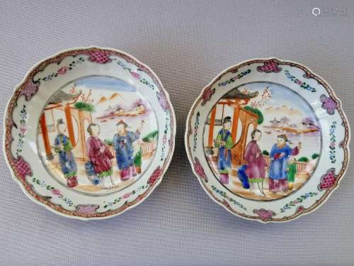 PAIR CHINESE 18THC. ROSE FAMILLE DISHES