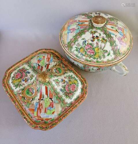 TWO PIECES OF CHINESE ROSE MEDALLION PORCELAINS