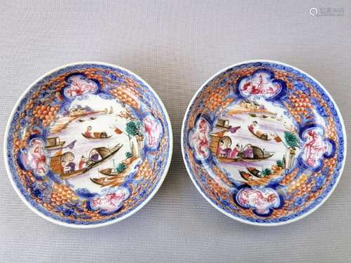 PAIR OF CHINESE 18TH C. EXPORT ROSE FAMILLE DISHES