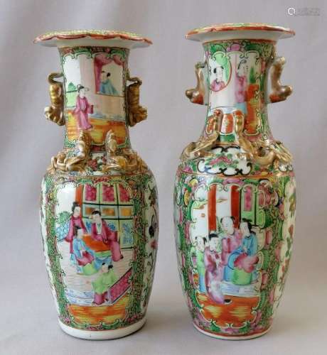 TWO CHINESE QING DYNASTY ROSE MEDALLION VASES