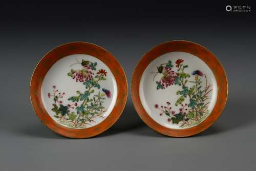 Pair of Chinese Famille Rose Plates