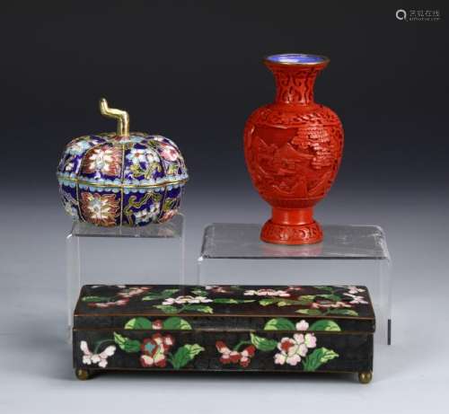 Two Chinese Cloisonne Boxes and Mini Vase