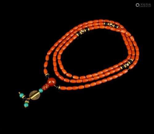Chinese Antique Tibetan Red Coral Necklace