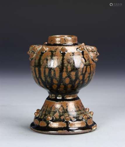 Chinese Brown Glazed High-Stem Jar