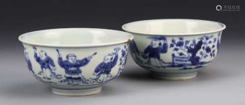 Pair of Chinese Blue and White Bowls