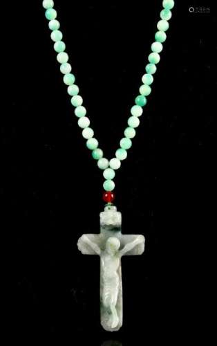 Chinese Jadeite Jesus Pendent and Necklace