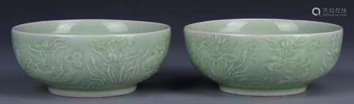 Pair of Chinese Green Glazed Bowls