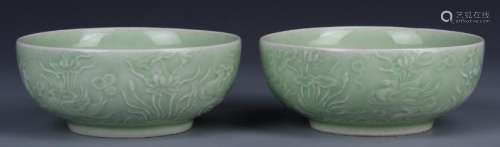Pair of Chinese Green Glazed Bowls
