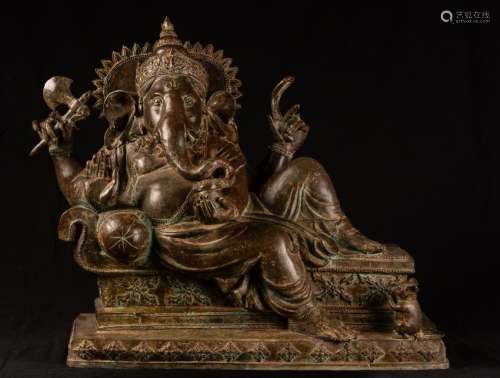 19th Century Thai Bronze Reclining Ganesha Statue