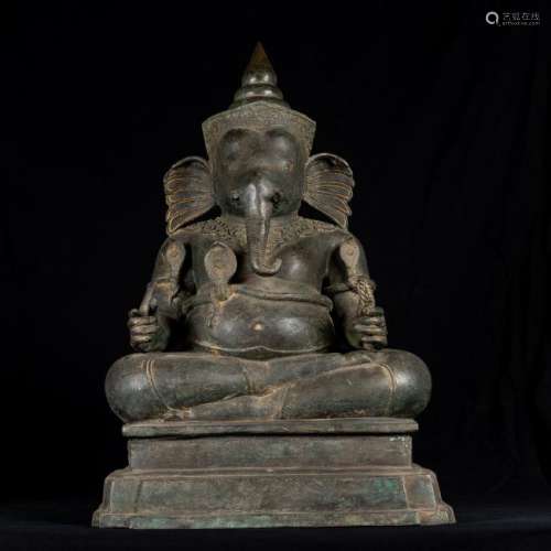 19th Century Thai Bronze Seated Ganesha Statue