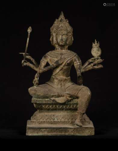 19th Century Antique Bronze Brahma - Hindu God Creation