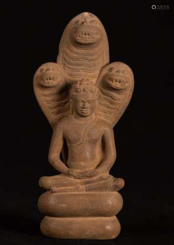 18th Century Thai Stone Naga Enthroned Meditation