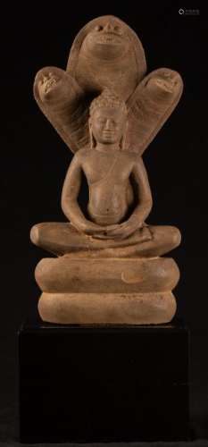 18th Century Thai Stone Naga Enthroned Meditation