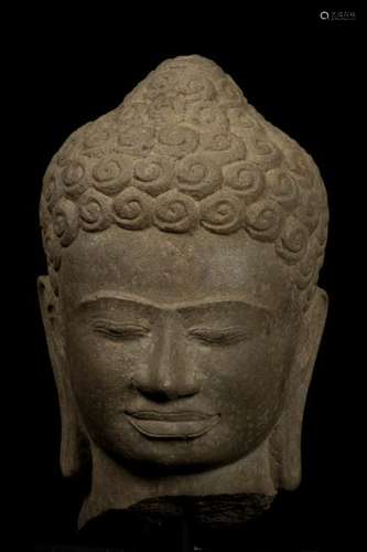 18th Century Thai Dvaravati Stone Buddha Head Statue