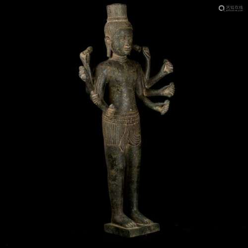 Antique Khmer Bayon Style Bronze Vishnu Statue