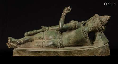 19th Century Antique Bronze Reclining Vishnu Statue