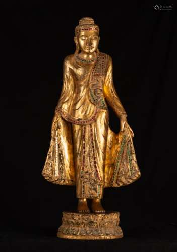 19th Century Standing Burmese Mandalay Charity Buddha