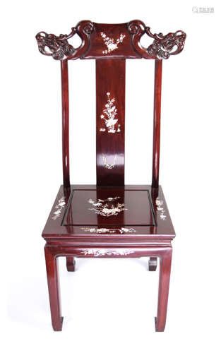 A Chinese Hardwood Chair with Mother Pearl Inlaid Flower Patterns