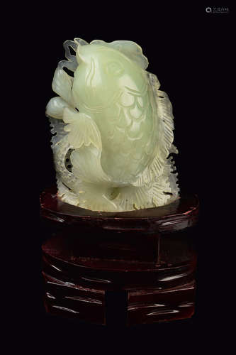 A Xiuyan (Lotus) Jade Lotus and Fish Ornament