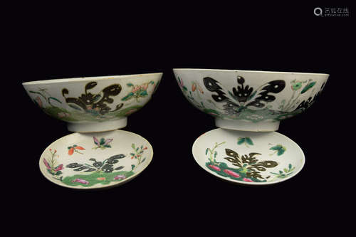 [Chinese] A Set of Republic Era Porcelain Bowls and Plates with Butterflies and Flowers (4 pcs)