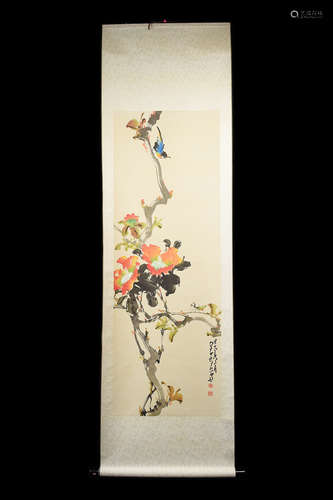 [Chinese] A Scroll Painting of Flower and Bird, signed and sealed as Zhao, Shao-ang