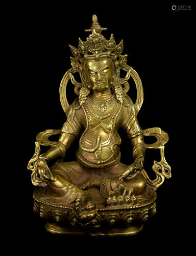 A Tibetan Gilt Bronze Yellow Jambhala (God of Fortune) Figurine