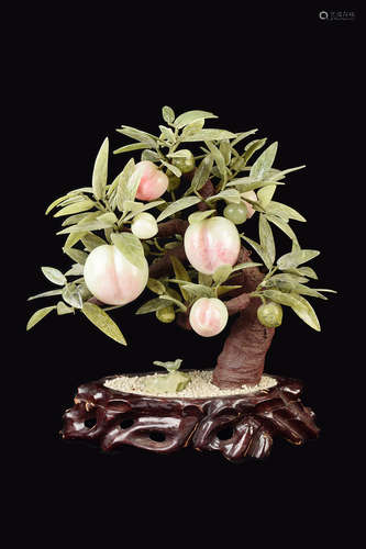 [Chinese] A Jade Peach Tree Bonsai with Bird and Squirrel