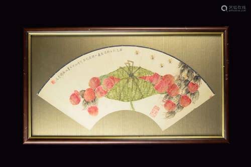 [Chinese] A Painting of Lychees on Fan, signed as 