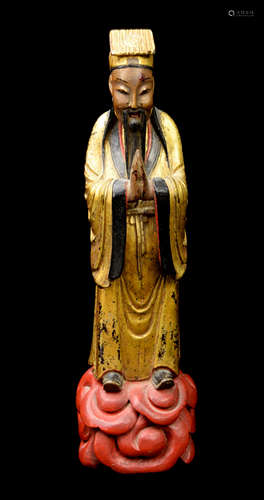 [Chinese] An Republic Era Wood Carved Lu Dongbin Figurine