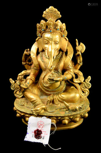 A Nepalese Gilt Bronze Ganesa Sculpture