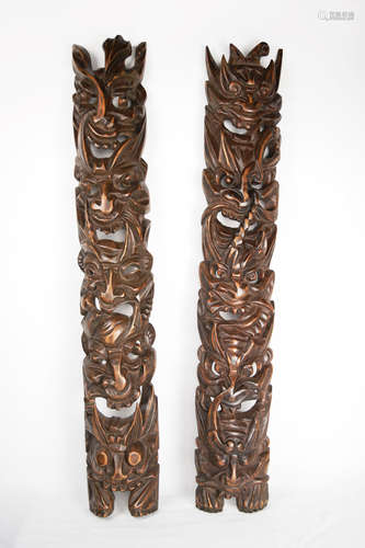 A Pair of Old Hardwood Chinese Guizhou Shaman Masks